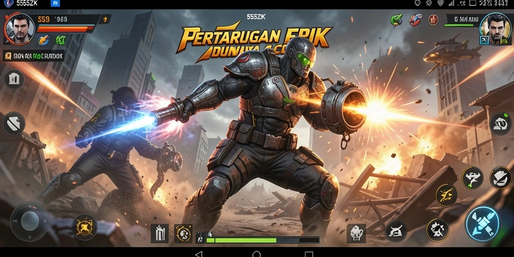Screenshot gameplay <strong>555ZK</strong> menampilkan pertarungan seru antar karakter.