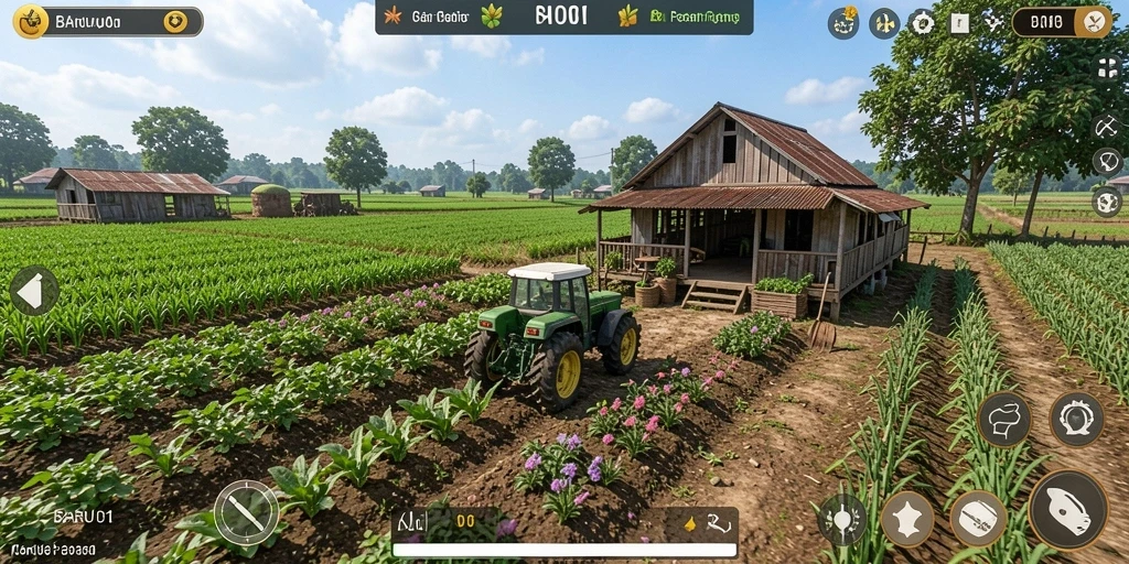 Tampilan gameplay BARU01 dengan kegiatan bertani yang menyenangkan.