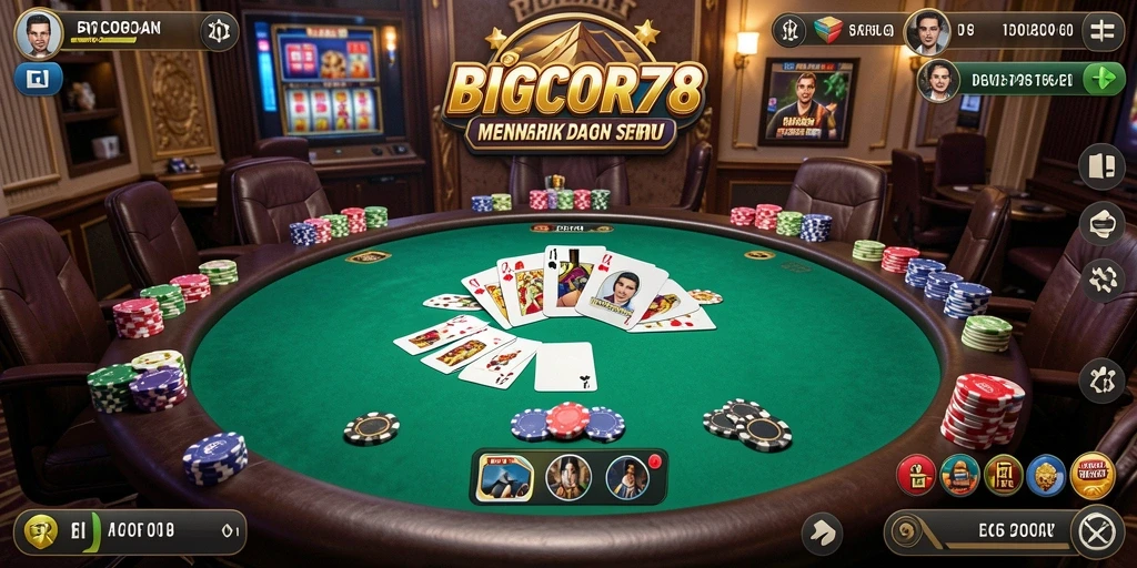Tampilan layar permainan Poker di BIGCOR78 yang menegangkan.