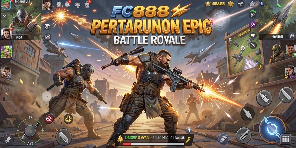 Screenshot gameplay FC888 menampilkan pertempuran seru di Battle Royale.