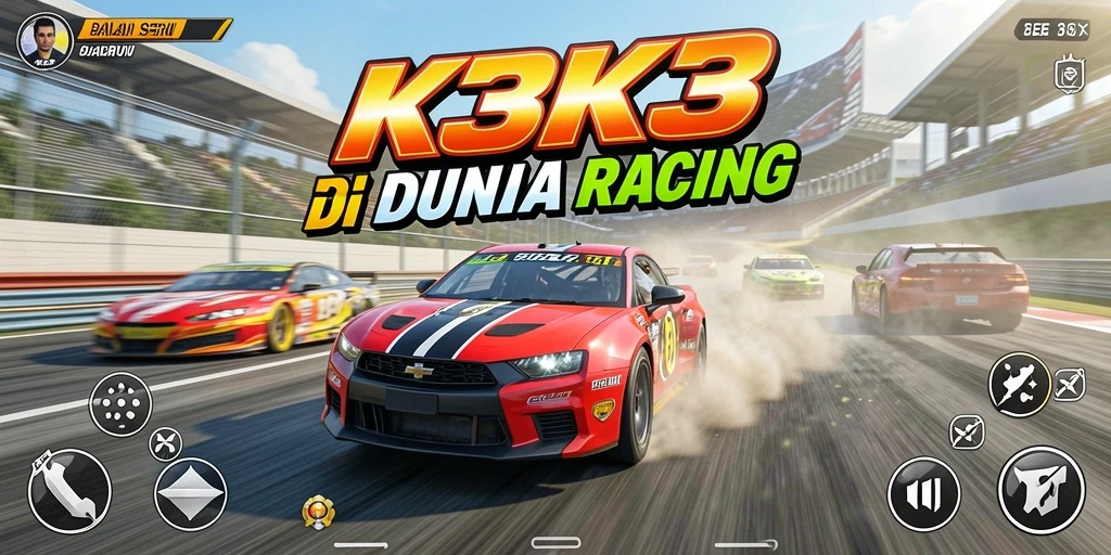 Tampilan gameplay balapan K3K3 yang mendebarkan.