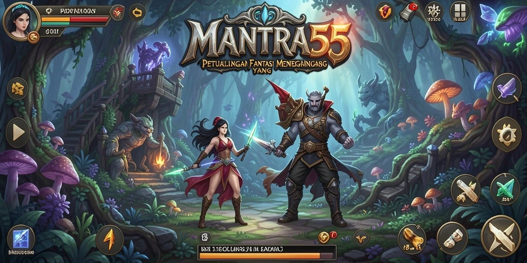 Screenshot utama MANTRA55: menampilkan gameplay RPG yang mendebarkan.
