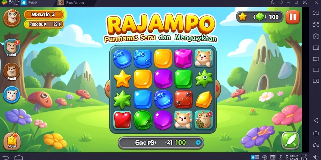 Gameplay menarik RAJAMPO dengan elemen yang berwarna-warni.