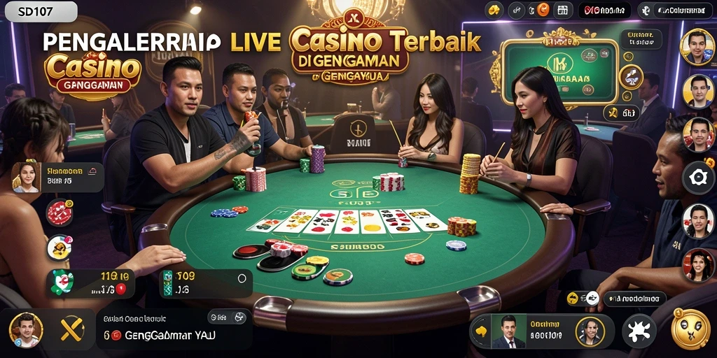 Screenshot SD107 menunjukkan dealer profesional dan permainan Live Casino yang menarik.